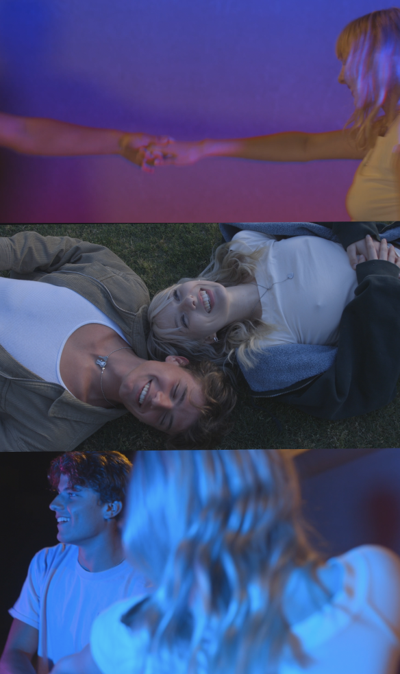 ava lang images from video, two people laying on field, colorful