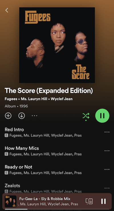 spotify app, the fugees album: the score